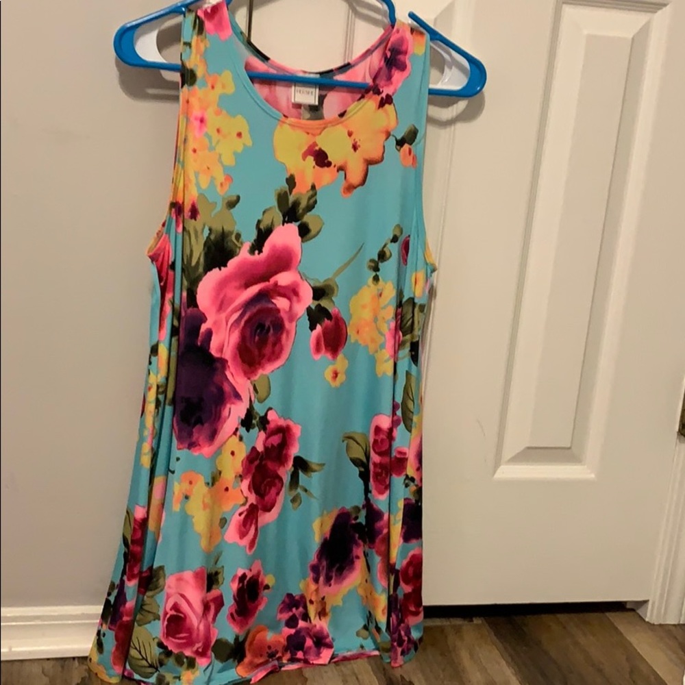 blue floral print dress